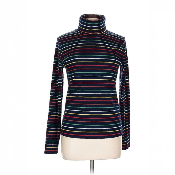 NWOT La Ligne Navy Blue / Multicolored Striped Ribbed Turtleneck - Picture 1 of 6